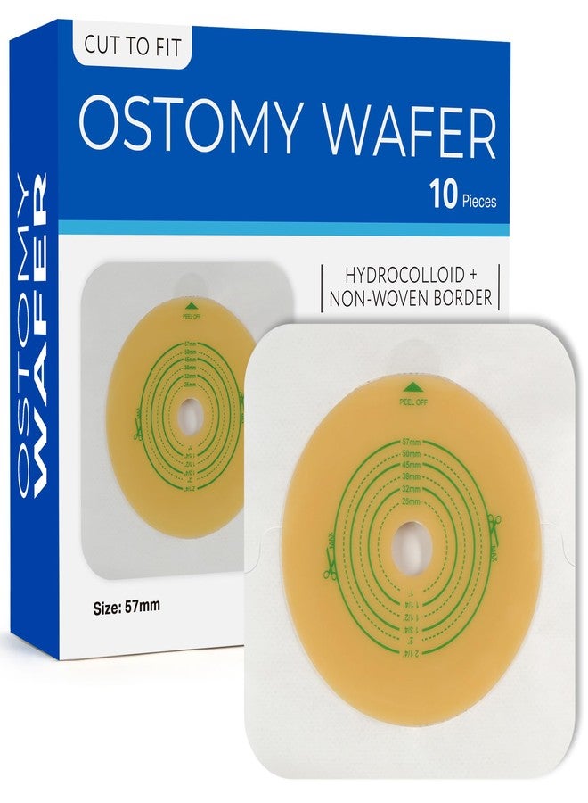 LotFancy Skin Barrier with Non-Woven Border for Two-Piece Drainable Pouch, 10 Pcs Ostomy Wafers for Colostomy Ileostomy Stoma Care, Cut-to-Fit, Ileostomy Supplies - Image 1